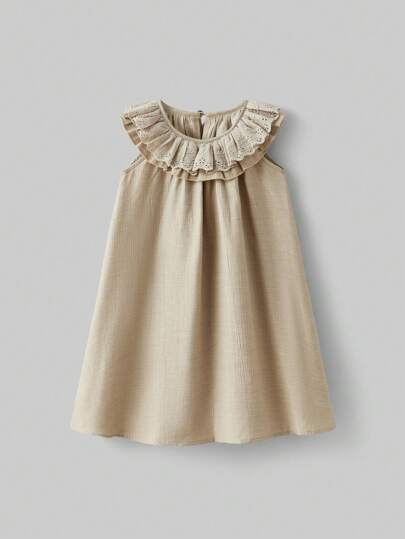 Ontre Sukienka dla młodej dziewczyny na lato, swobodna, jednokolorowa, z okrągłym dekoltem i falbaną na dole