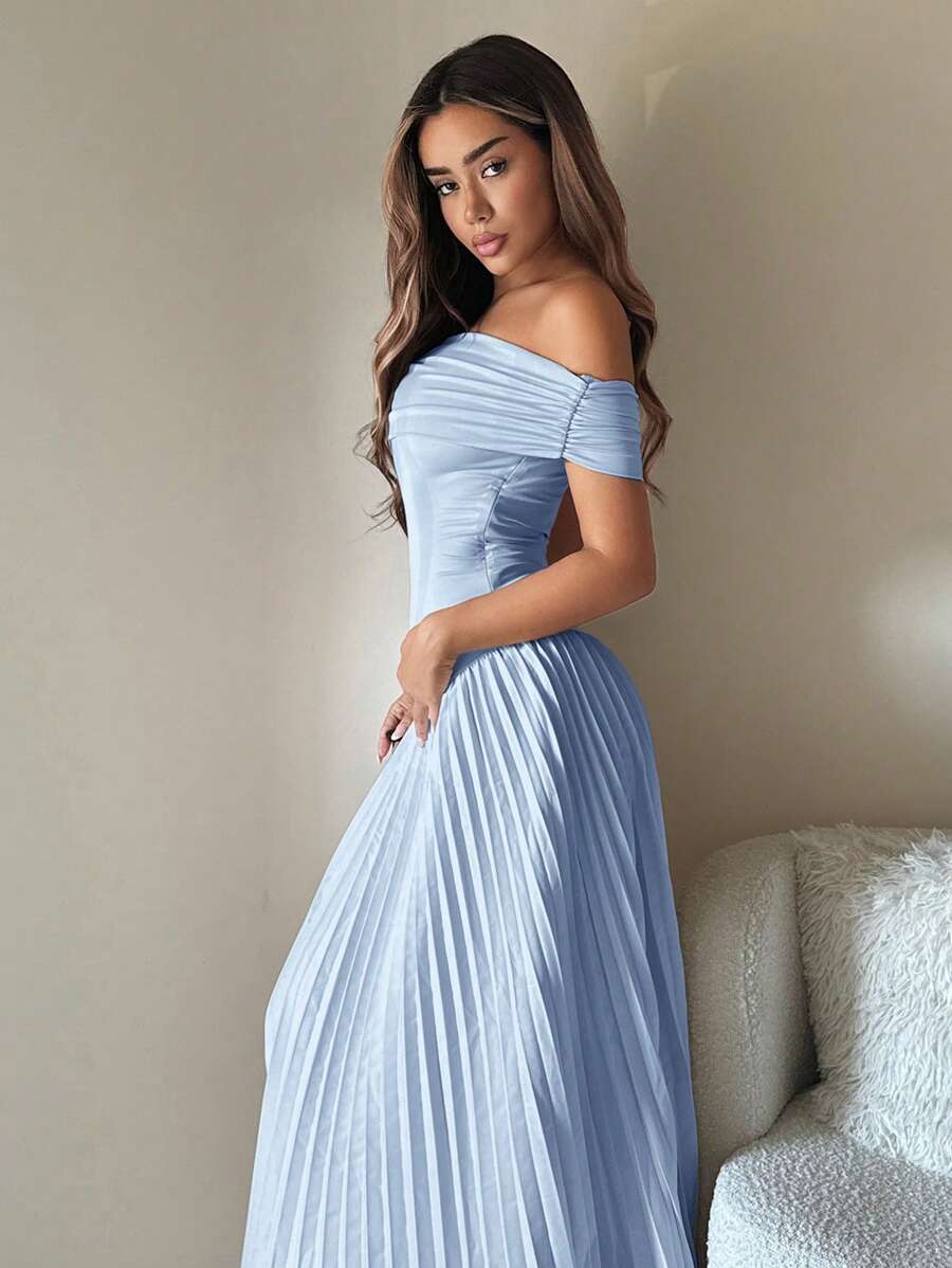 SHEIN ICON Vestido de fiesta de graduación 1 pieza Vestido elegante de un solo hombro de unicolor y plisado