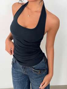 Zavorell 亲肤U领细肩带，复古性感修身露背无袖运动瑜伽上衣，春夏新款女士弹力紧身细肩带露脐吊带露背上衣