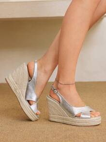 Styleloop Giày sandal đế xuồng dệt dây dành cho nữ, thích hợp cho tiệc tùng, đám cưới, mặc hàng ngày, đi nghỉ - Bạc - Xem 4