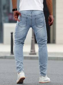 Manfinity Homme Blugi skinny pentru bărbați, stil casual, de stradă, cu buzunar și nasturi, stil zilnic, stil skinny