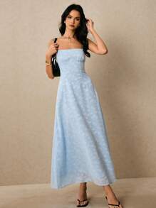 Poéselle 女士细肩带露背提花 A 字形吊带连衣裙 - 藍色 - 查看 2