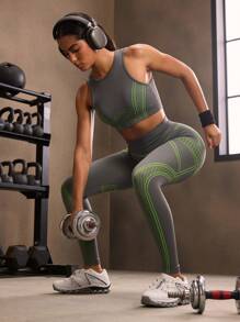 Powerista Áo ngực thể thao thể thao sọc cổ tròn cho nữ - màu xanh lá - Xem 6