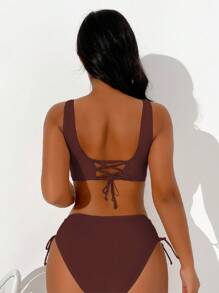 Swim Basics Conjunto de biquíni feminino com babados para férias na praia