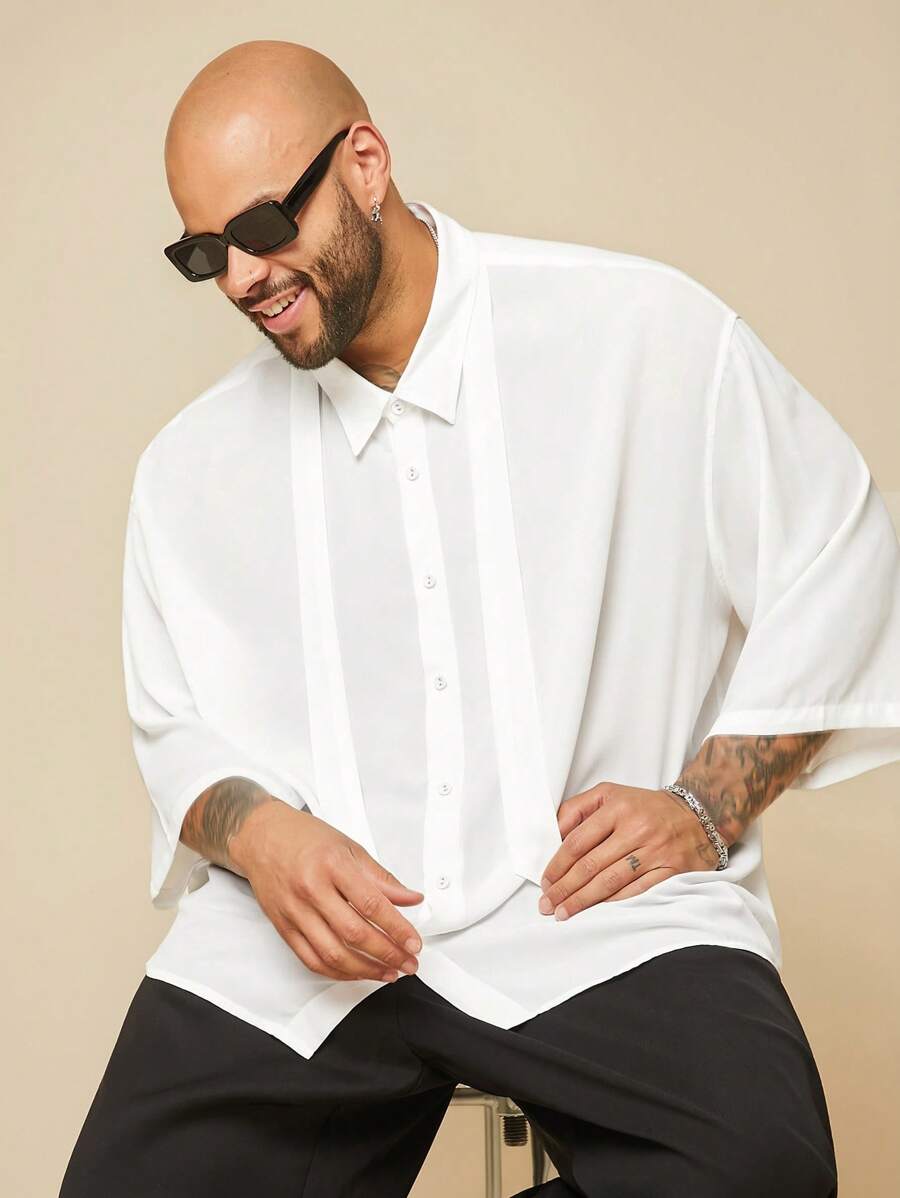 EASEVO Plus Size Men's White Woven Sleeveless Bow Tie Shirt - White - View 1