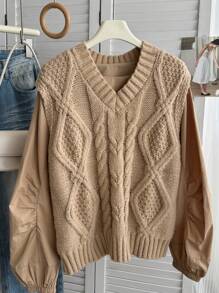 DAZY Chaleco de mujer de punto trenzado con cuello en V para primavera y otoño