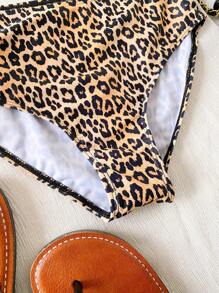 2pcs/Set Leopard Print Teen Girl Swimwears, Casual Vacation Style - Multicolor - View 3