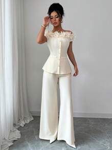 Women's Fashion Minimalist Off Shoulder Blazer Suit - Apricot - View 5