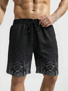 Manfinity Swimmode Short de plage pour homme grande taille avec cordon de serrage à la taille, imprimé palmiers, hawaïen
