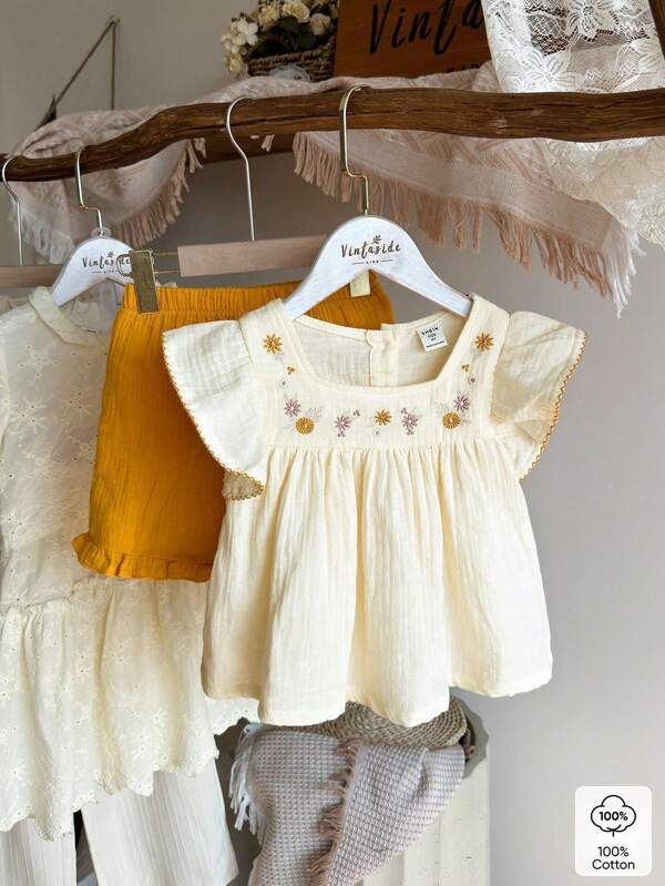 Vintaside Kids Young Girl Simple Fashion Casual Everyday Top And Shorts Outfit