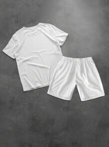 Manfinity Homme 2 Stücke/Set Männer Rundhals Kurzarm Lässig Top Und Shorts Set, Sommer, Drop-Shoulder