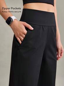 OutZeal Pantaloni a vita alta, diritti, con tasche laterali, in maglia fresca, per uso casual quotidiano
