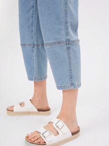 WESTFADE High Rise Utility Seaming Cropped Barrel Leg Cotton Blend Denim Jeans Summer Nashville Western Cowgirl Rodeos - Light Wash - View 3