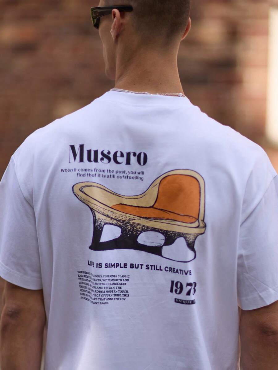Musero Men Oversized Graphic Artwork Print T-Shirt Short Sleeve Summer Spring Holiday Vacation - White - View 1