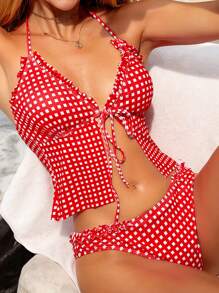 Swim Mod MOD Red Plaid, Special Fabric Print, With Flying Edges On Bag, Drawstring Inside Bag, With Flying Edges On Bottom For Summer Beach Vacation - Red and White - View 1