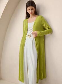 BizChic Women's Open Front Long Cardigan Jacket, Long Sleeve Knit Mid-Length Coat, Autumn