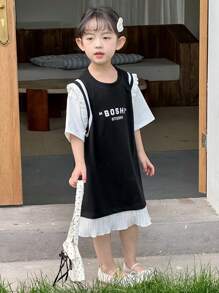 DAZY 年轻女孩休闲街头风格夏季中长二合一连衣裙 - 黑色 - 查看 4