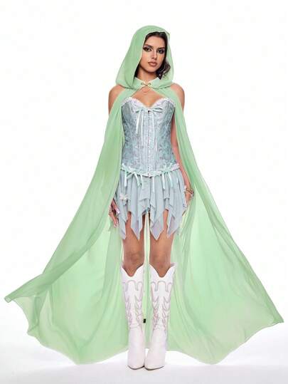 Fairycore Forest Fairy Queen Vintage Drop Shoulder Long Hooded Cape