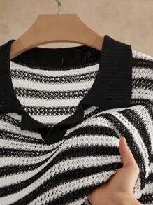 Manfinity VCAY Lässiges, gestreiftes Herren-Strickoberteil mit Polokragen und kurzen Ärmeln, geeignet für den Sommer