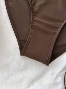 SHEIN Teen Girls Brown Summer Elegant Vacation Metal Shell Beaded Halter High Waisted Tummy Control ,Summer Beach Seashell Bikini Brown High Waist Bikini - Coffee Brown - View 6