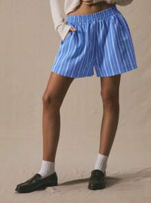 MUSERA Pantalones cortos holgados de pierna ancha con cintura smock a rayas, ideales para primavera-verano, vacaciones, viajes