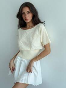 Aloruh 新款夏季针织毛衣，休闲船领露肩修身套头衫 - 棕色 - 查看 7