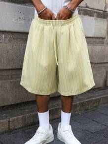 Manfinity EMRG Men's Elastic Waist Drawstring Loose Casual Striped Shorts, Summer - Multicolor - View 4