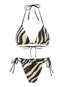 Swim SXY Women Sexy Zebra Print Holiday Suit 3 PiecesSwimwear Set: Beach Dress + Bikini
