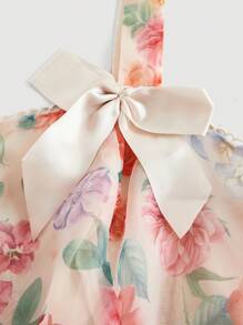 SHEIN MOD 大码女式杏色欧根纱印花蝴蝶结连衣裙、舞会连衣裙、派对女士连衣裙、跨年晚礼服、新年、情人节 - 杏色 - 查看 3