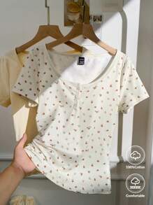 Solflare 大码女式碎花短袖修身T恤，春夏款 - 彩色 - 查看 6