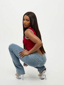 SUMWON WOMEN Quần Jeans Ống Thẳng Co Giãn Cạp Cao Cho Nữ Quần Denim Dáng Cổ Điển Thường Ngày Quần Dài Cho Mọi Mùa Kiểu Xếp Chồng - Rửa nhẹ - Xem 5