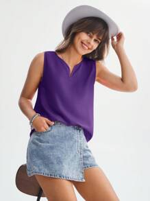 SHEIN LUNE 缺口領無袖襯衫 - 紫羅蘭色 - 查看 2