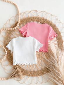 SHEIN 2pcs/Set Newborn Baby Girl Cute Summer Casual Versatile Knit Bow Short Sleeve Top - Multicolor - View 2