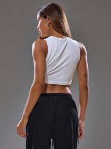 MUSERA Racer Neck White Vest Fitted Graphic Print Top Spring Streetwear Y2K Cool Girl Cute City Muse Fall Back To School Autumn Elegant Carnival Festival - White - View 4