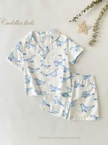 Infant/Toddler Boys' Cute Seal Print Open Front Collar Loungewear Set Boy Summer Clothes Baby Boys Sets - Multicolor - View 1