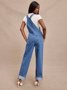SHEIN Unity Peto holgado de talle alto, estilo casual y vintage, ropa de calle informal para el verano para mujer - Lavado ligero - Ver 2