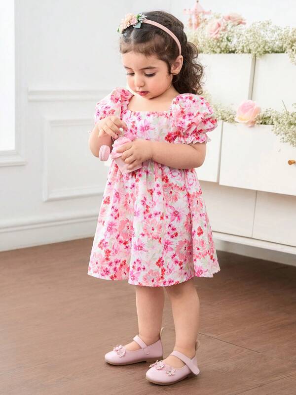 Rochie elegantă de vară cu imprimeu floral adorabil pentru fetițe