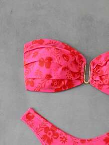 Swim Mod Women Floral Print Halter Split Bikini Swimwear Set For Summer Beach Vacation - Multicolor - View 4