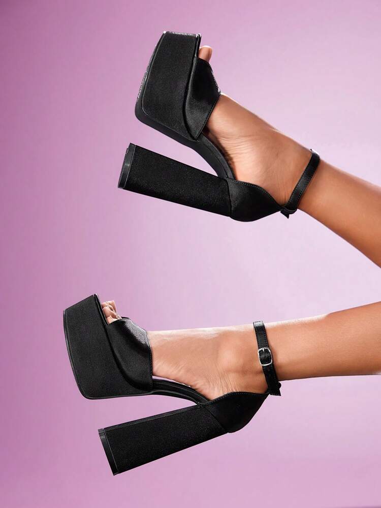 CUCCOO LuxiPop Square Toe Thick Platform Chunky Heel Sandals, Fashion Minimalist High Heels For Women, Suitable For Nightclub, Party, Halloween, Vacation, Travel, 2000s Style
