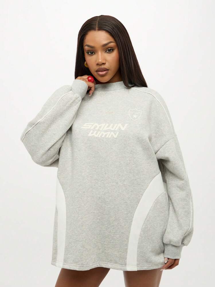 SUMWON WOMEN Luźna, wygodna bluza z okrągłym dekoltem i logo