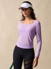 VARSITIE Oversized Rundhalsshirt mit Rückenausschnitt, Langarm Sportshirt, Freizeitbekleidung für Wandern Damen im Sommer