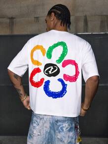 AXEPEAK Camiseta casual de manga corta con cuello redondo y estampado floral para hombre, versátil para el verano