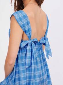 WESTFADE Váy Babydoll Mini Jacquard Kẻ caro Cổ trái tim nơ dễ thương Dây đeo sau lưng Váy Babydoll Mini Mùa hè Trang phục kỳ nghỉ bãi biển ngày 4 tháng 7 Cowgirl Rodeo Kỳ nghỉ Nashville Trang phục hòa nhạc đồng quê miền Tây - Màu xanh lam - Xem 5