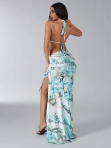 Jeanoix Robe d'été décolletée dos nu avec décoration coquillage sexy