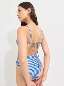 Bikini Push-Up Sọc Với Quần Cạp Cao Buộc Dây Phía Trước. Một Món Đồ Thiết Yếu Cho Bãi Biển Ngày 4 Tháng 7 Táo Bạo - Hoàn Hảo Cho Những Ngày Hồ Bơi Và Kỳ Nghỉ Bên Bờ Biển Vào Mùa Hè - Màu xanh lam - Xem 6