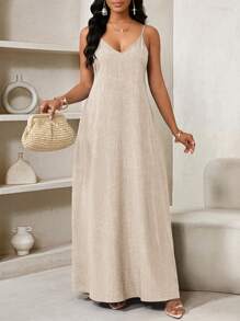 SHEIN Lady 女士波西米亚风露背连衣裙 女士宽松长裙 女士连衣裙 宽松露肩 生日和活动连衣裙/节日连衣裙 度假服装 波西米亚风/波西米亚风女装 吊带上衣 非洲女装 女士连衣裙 夏季热带女装 新品 女士连衣裙 沙滩裙 复活节连衣裙/女士复活节连衣裙/女士复活节服装 - 卡其色 - 查看 3