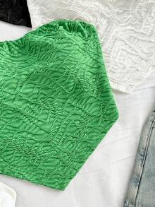 Soleia Set de vacanță 3 piese pentru femei: Top scurt tip bustier cu textură jacquard, alb, verde și negru, cu tiv asimetric - Multicolor - Vizualizare 8