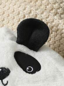 SHEIN 男嬰貓熊刺繡3D耳朵設計連帽前拉鍊法蘭絨連身褲 - 黑與白 - 查看 3