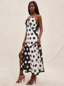 NYA SZN Vestido largo de lunares con tirantes de espagueti y abertura, para ocasiones especiales como brunches, citas, cenas, cumpleaños, vacaciones de verano y primavera, para mujeres - Multicolor - Ver 5