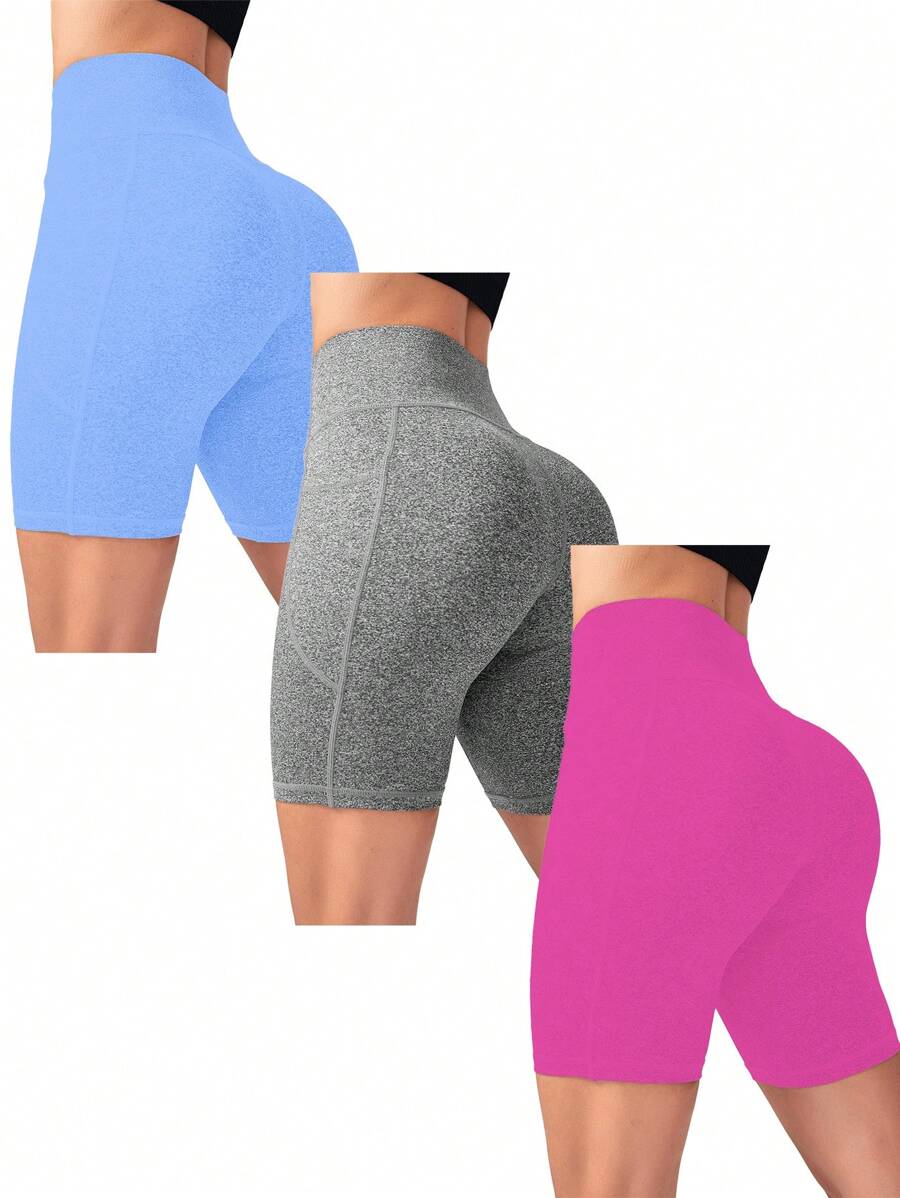 Easithlete 女式高腰纯色修身运动短裤，夏季健身短裤